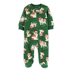 Carter's Child of Mine Green Dog Fleece PJ Pajama Baby Girl Footed Sleeper 18m